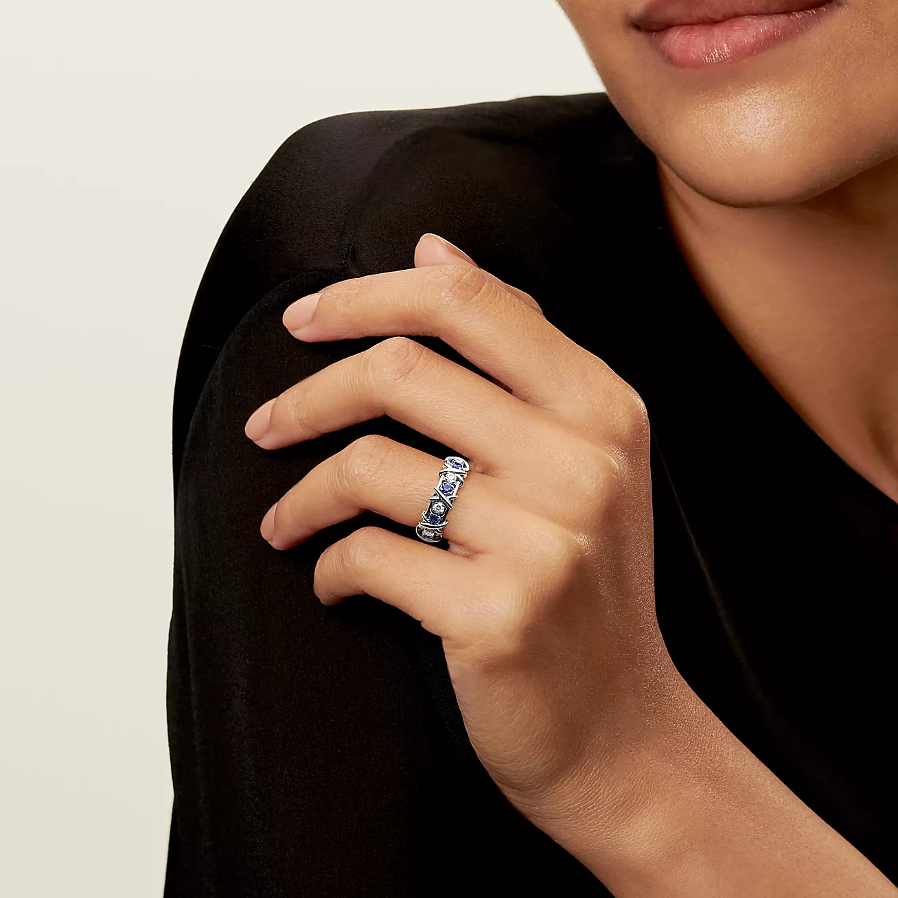 Sixteen Stone by Tiffany Ring with Diamonds and Sapphires - Image 5