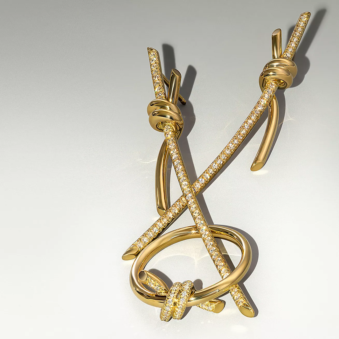 Tiffany Knot Drop Earrings in Yellow Gold with Diamonds - Image 4