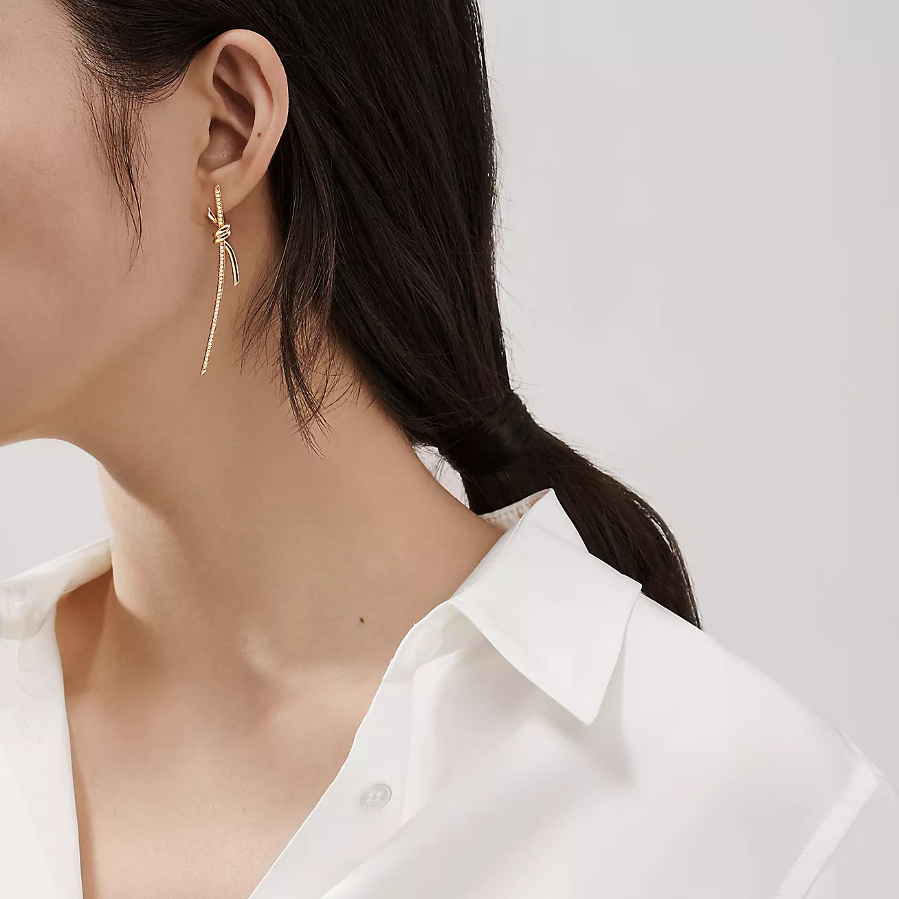 Tiffany Knot Drop Earrings in Yellow Gold with Diamonds - Image 5